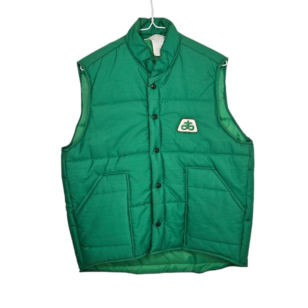 Pioneer Seed Snap Vest Mens Sz Lg Green Vintage 1980s Farming Carpenter Uniforms